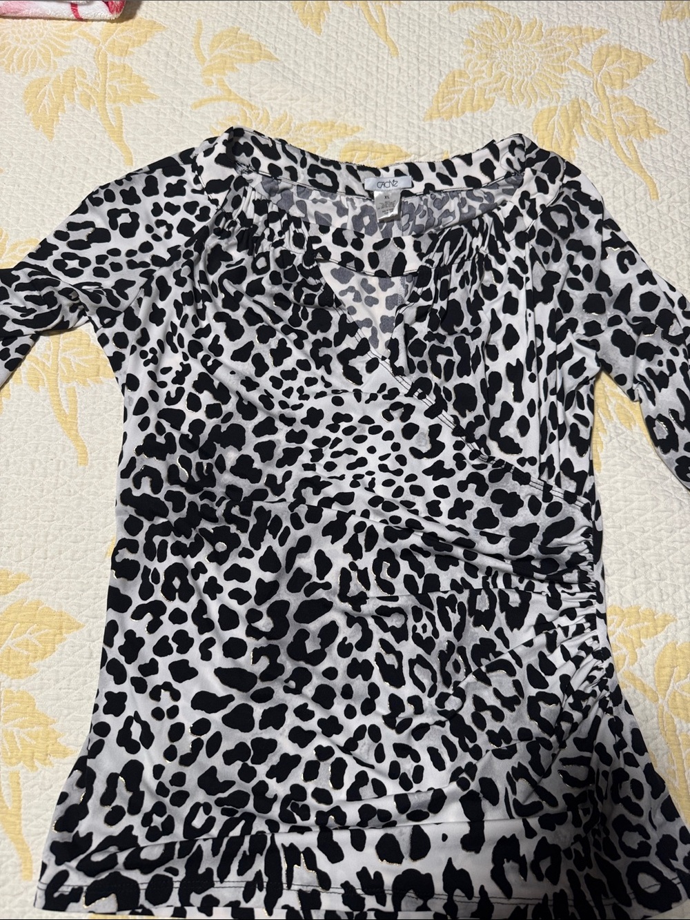Apt. 9 Black and White Leopard Print Faux-Wrap Top